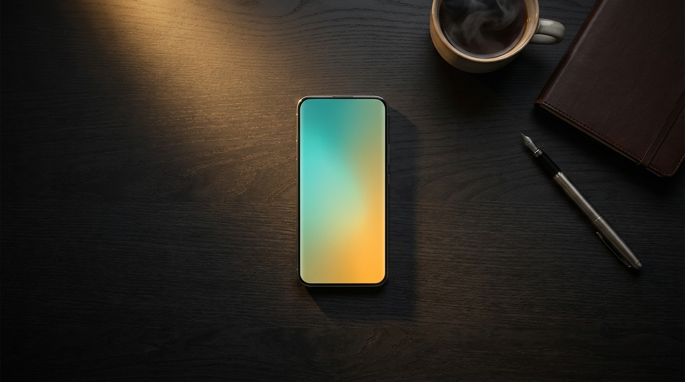 Vindbaar in ChatGPT in 2026: een AI-antwoord op een smartphone-scherm, brand-kleuren teal en goud op donker bureau.