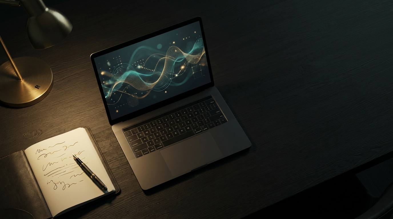 Een laptop met een goed gestructureerd artikel op het scherm, naast een notitieboek met handgeschreven editor-aantekeningen in goud. Beeld voor schone HTML en editorial discipline.